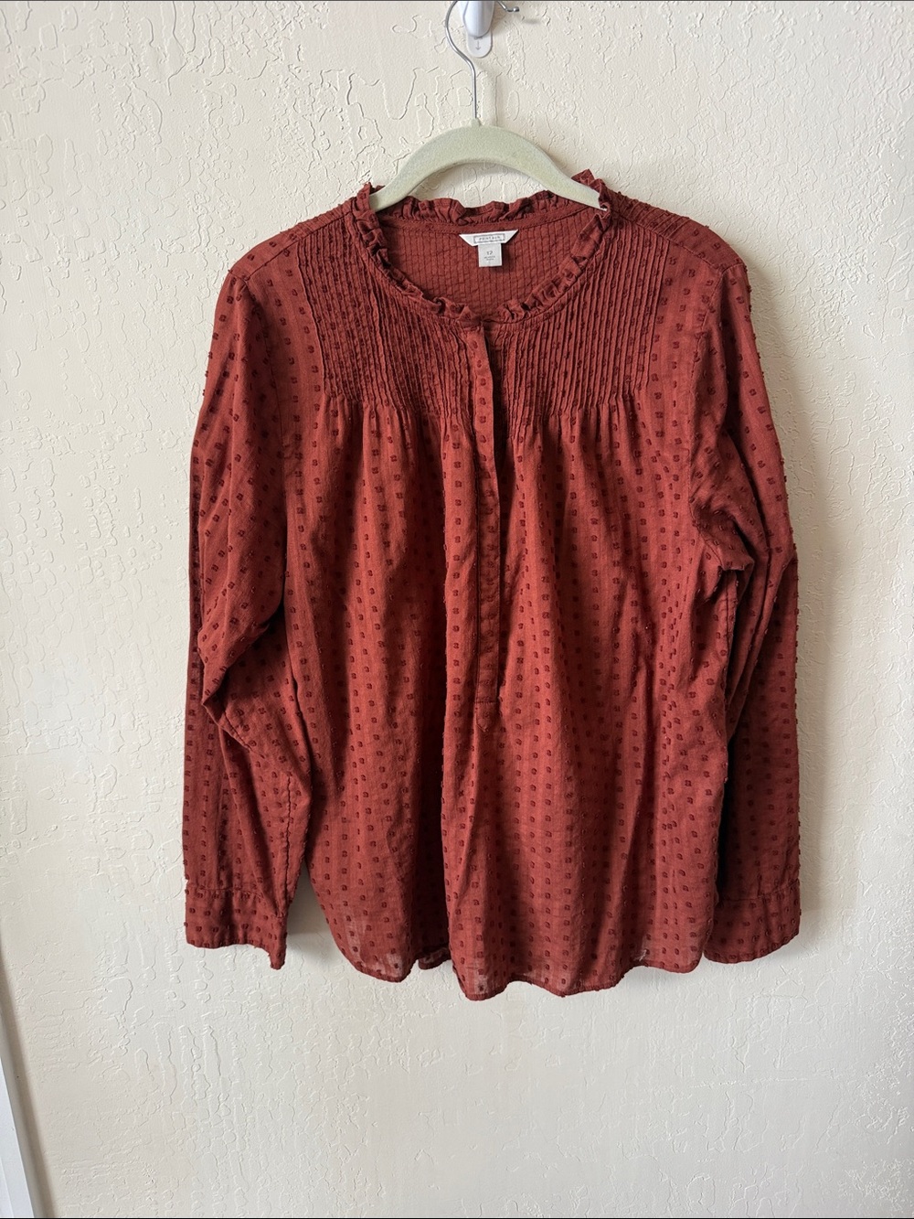 J. Crew Rust Textured Pintuck Peasant Blouse